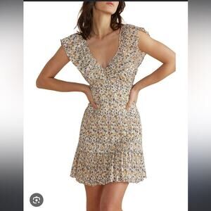 MINKPINK surrey cotton floral mini dress ruffle detail size  M